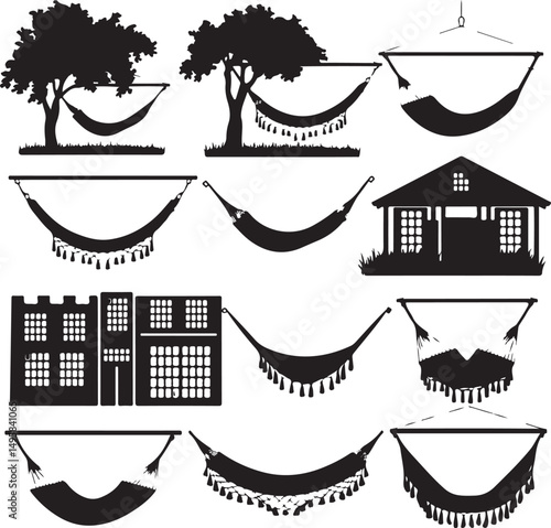 Collection of Hammock Silhouettes in Various Locations