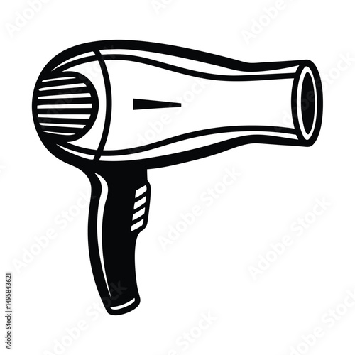 Hair dryer for drying hair icon silhouette vector illustration, Hair dryer icon, Vector, Flat design, Isolated