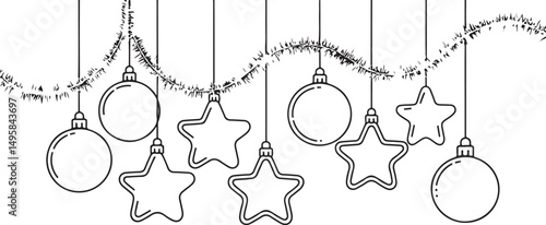Black and White Christmas Ornaments and Tinsel Hanging