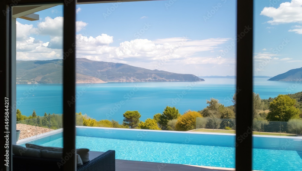 Fototapeta premium Luxury villa with pool and ocean view perfect for vacation rental and summer travel destination getaway
