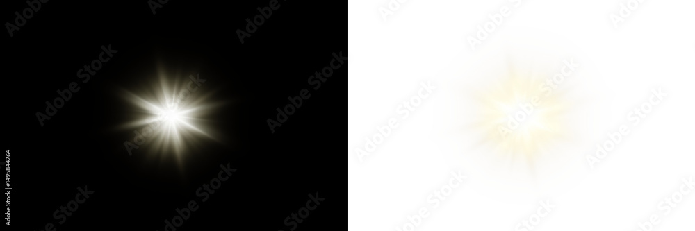 Obraz premium Vector transparent sunlight with sun glare. Overlay, Sun rays and glare, Sun, sunrays, light transitions, lens flare, light leaks and glare in PNG format. PNG sunlight flare. Golden flash and glare.