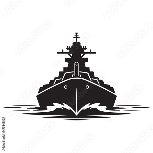 Silhouette vector illustration of a military battleship icon. Vector black silhouette. with white background