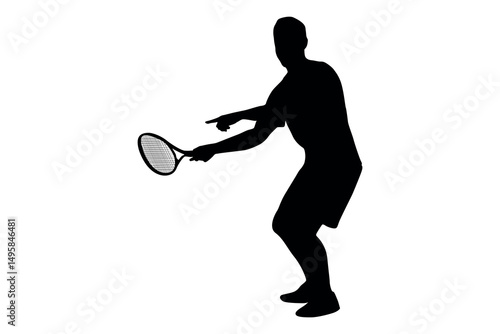 Vector art of Silhouette of a tennis player with racket isolated on white background