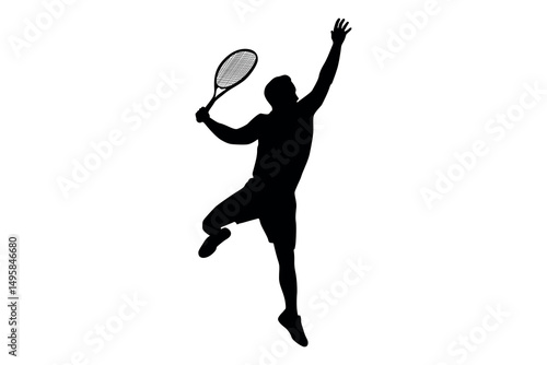 Vector art of Silhouette of a tennis player serving isolated on white background
