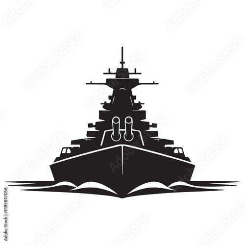 Silhouette vector illustration of a military battleship icon. Vector black silhouette. with white background