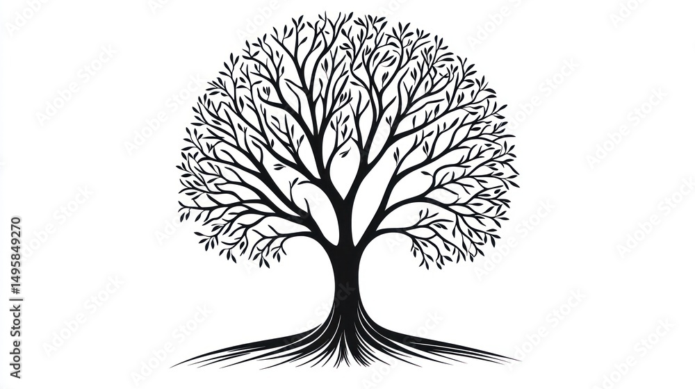 Naklejka premium Silhouetted Tree, Simple Design, White Background