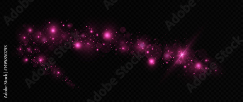 Sparkling flow of particles.Glittering wavy dust with glowing particles. Magical dust twinkling in transparent background. 