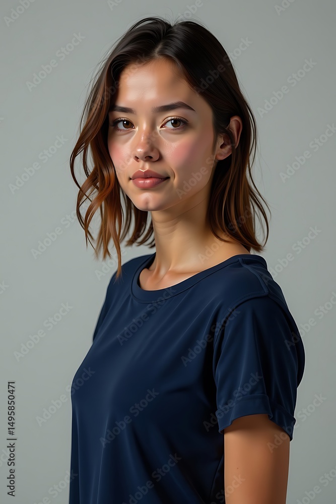 Fototapeta premium Attractive Woman with Brown Hair in Studio - Confident, Warm Look 