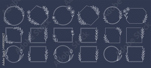 Minimal floral frames set – hand drawn botanical borders for invitations and branding