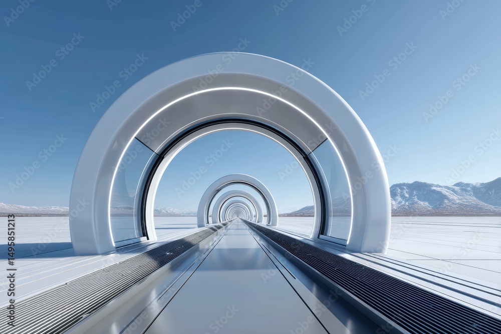 Fototapeta premium AI-powered hyperloop stations with biometric technology depicted in stock image.