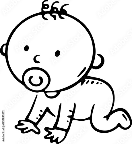 Isolated outline illustration of a baby with a pacifier