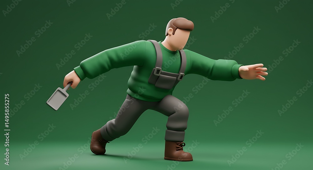 Fototapeta premium Gardener Cartoon Character Holding a Trowel Rushing Action