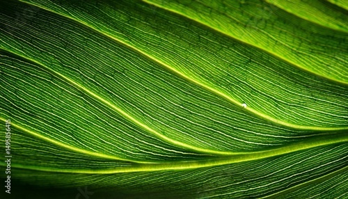 close up glowing vein of green leave texture
