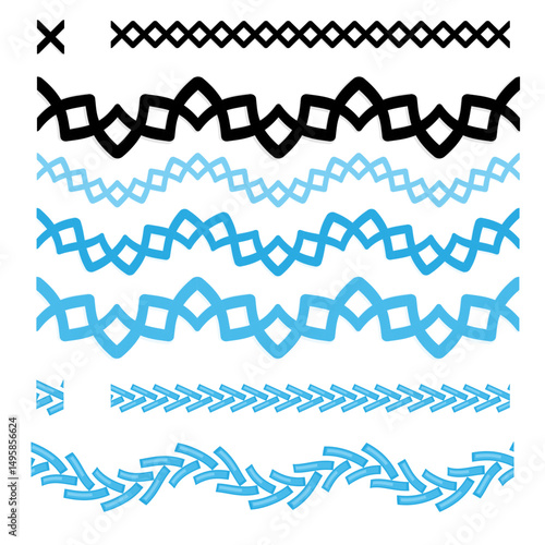 Embroidery Stitch Elements – Vector Brushes and Borders for Fashion Technical Illustration Vector set of embroidery-style stitch elements for digital fashion illustrations