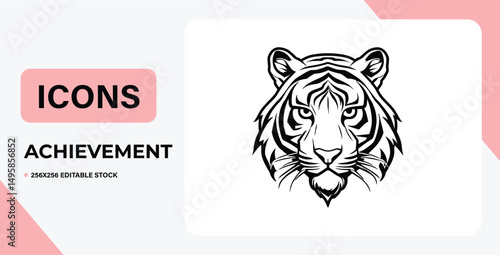 Tiger head icon silhouette vector illustration, labels template and t-shirt vintage design element
