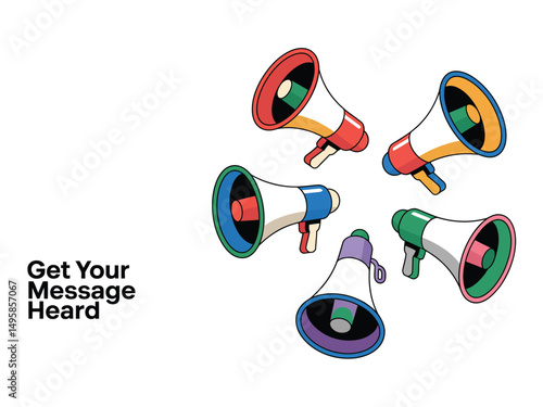 Colorful Megaphones in a Circular Pattern, Representing Communication and Advocacy.