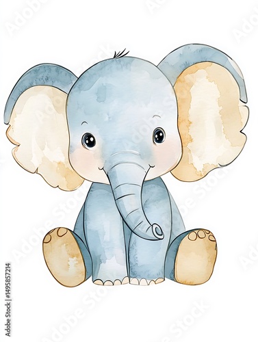 水彩風 可愛い 赤ちゃん 象 イラスト
