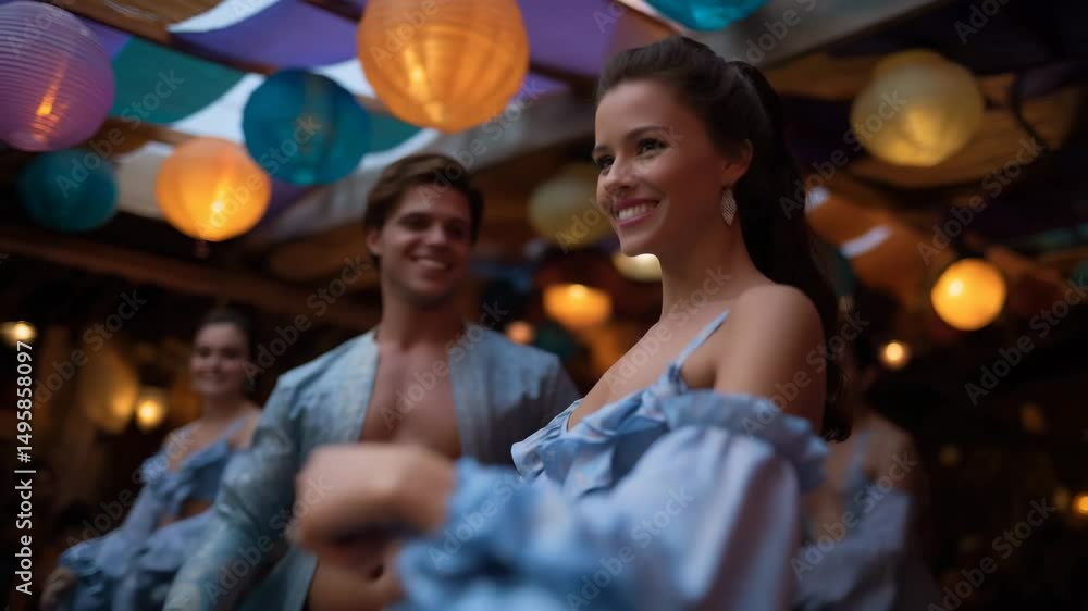 Family celebrating Feria de Abril in a festive tent