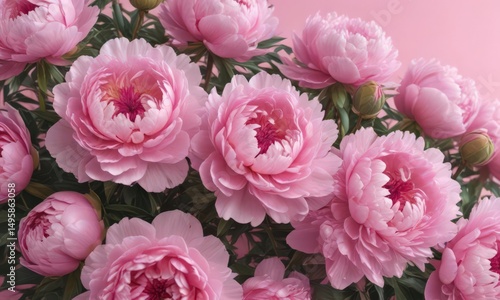 Wallpaper Mural Dense cluster of pink peonies, soft pink backdrop,  plant,  bloom,  backdrop Torontodigital.ca