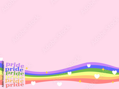 abstract rainbow banner with pride letters in minimal, modern style for pride month in pink background