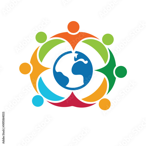 Diversity People Around Globe Logo Design Template
