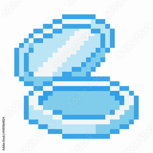pixel art blue open compact mirror retro digital illustration