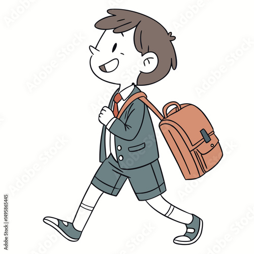 Schoolboy in uniform is happily going to school vector. Adobe Illustrator Artwork