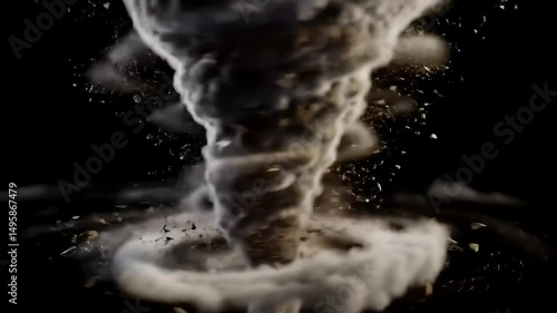 Tornado Animation with Dust and Debris on Black Background