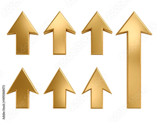 Arrow up chart gold collection, white and transparent backdrop. AI