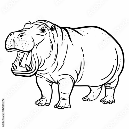 Hippopotamus Outline Icon With Large Jaw In Jungle Animal Style