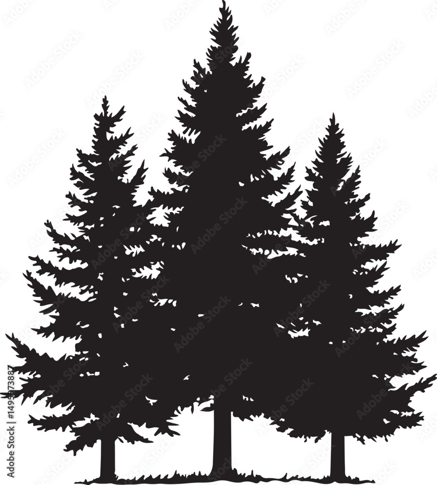 Obraz premium Pine Tree Silhouette Vector Illustration on Transparent Background