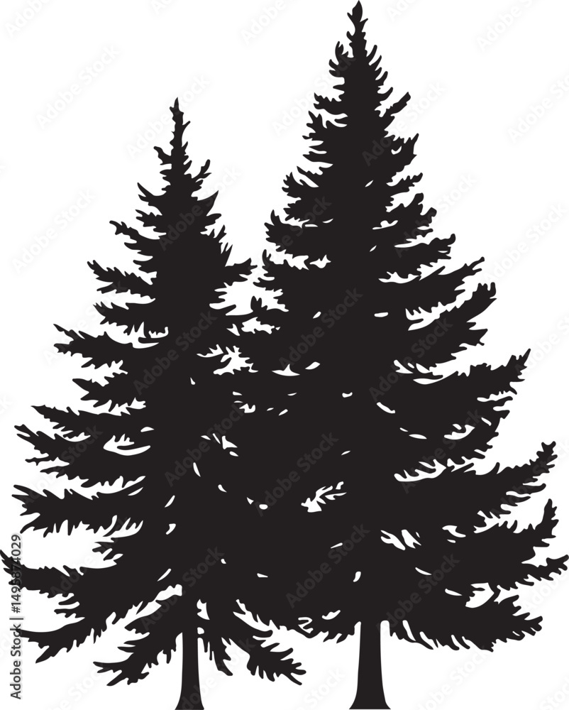 Obraz premium Pine Tree Silhouette Vector Illustration on Transparent Background