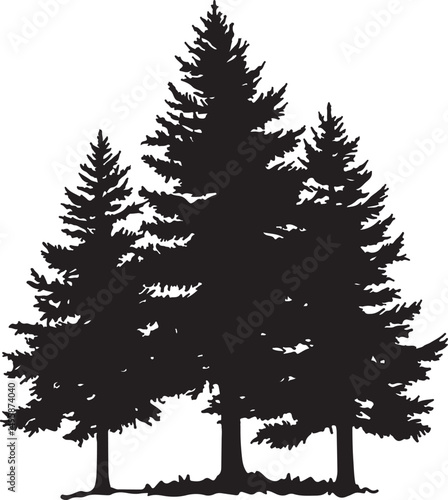 Pine Tree Silhouette Vector Illustration on Transparent Background