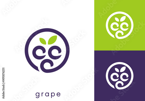 simple creative fruit grape logo design vector	
