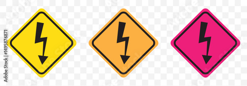 Power outage warning sign. high voltage warning sign with lightning bolt symbol inside yellow triangle indicating electrical hazard on Transparent Background. EPS 10.