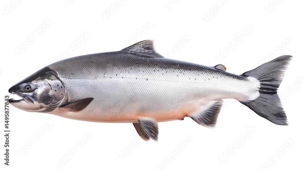 Naklejka premium Fresh salmon fish isolated on white background, showcasing its natural colors and texture