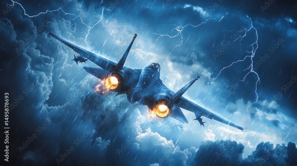 Naklejka premium Fighter Jet Soaring Through a Violent Storm