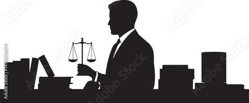 Silhouette of Lawyer Holding Scales of Justice at Desk