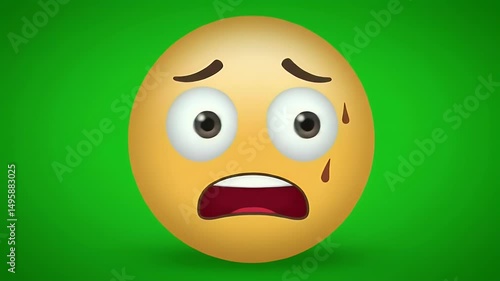 Anxious Emoji with Sweat Drops on Green Screen