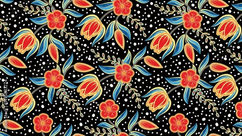 HD seamless pattern floral batik style illustration background photo - 1