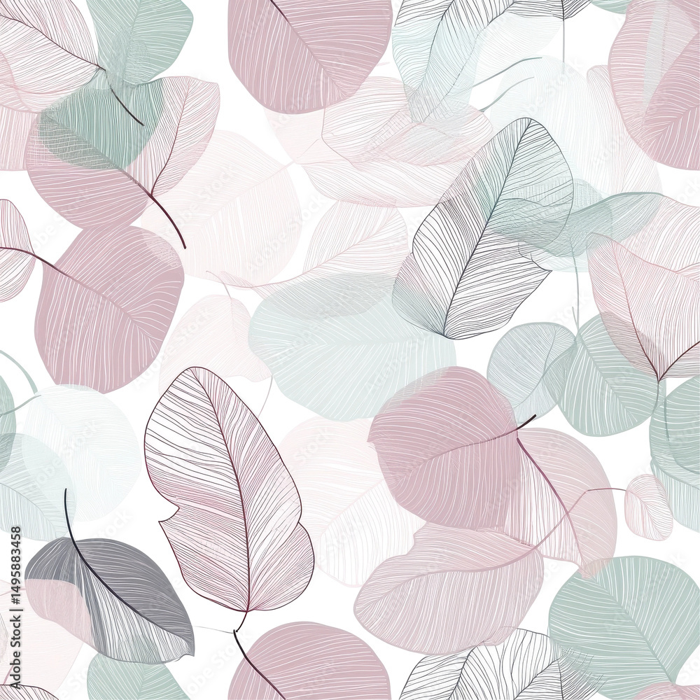 Elegant pastel leaves pattern on a white background, perfect for nature-themed designs and decor projects. on transparent background Elegant pastel leaves pattern on a white background, perfect for nature-themed designs and decor projects. on transparent background