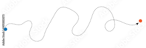 Curved line with start point and direction arrow. Difficult way, chaos path, hard route, challenge symbol isolated on white background. Vector graphic illustration . EPS 10 . 