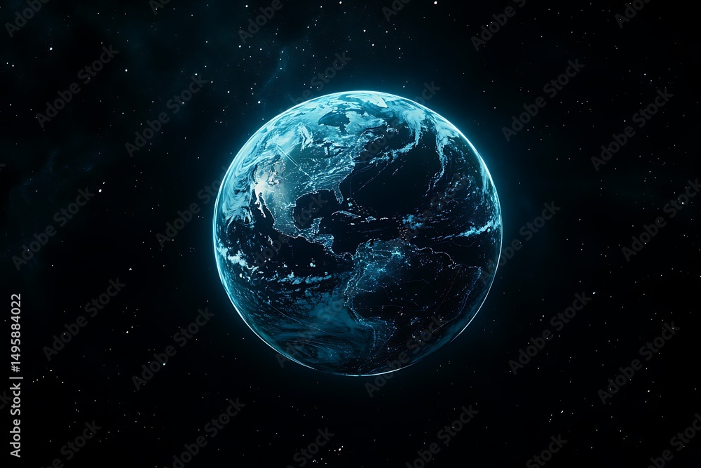 Obraz premium Glowing Earth in space, a celestial view with distant stars in the background