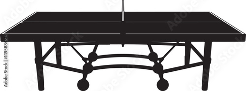 Black Silhouette of a Ping Pong Table on White Background