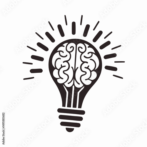 Brain Inside Lightbulb Idea Concept Illustration