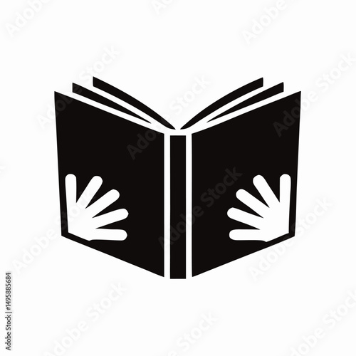 Open Book with Hands Icon, Reading, Education Symbol