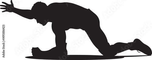 Silhouette of a Man Reaching Outwards While Kneeling