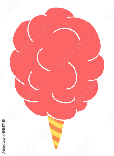 Cotton candy hand drawn illustration, isolated vector on transparent. Flat style design. Birthday celebration, festival, carnival, party, anniversary clip art, element
