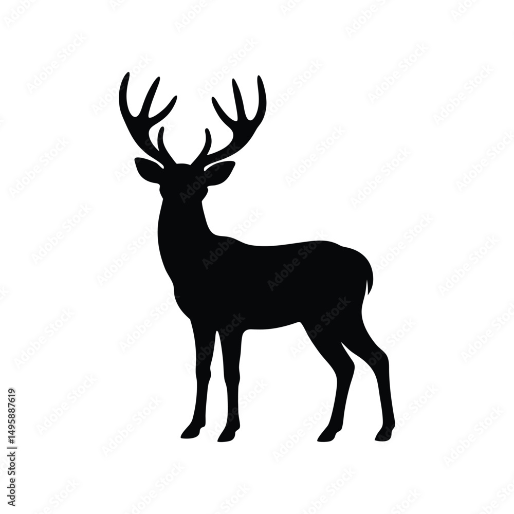 Fototapeta premium Majestic Stag Silhouette Black and White Deer Vector Illustration
