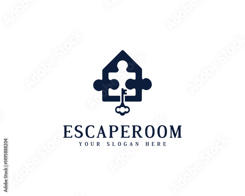 Escaperoom logo design with puzzle and key symbol elegant business identity template solution for corporate branding mystery game concept